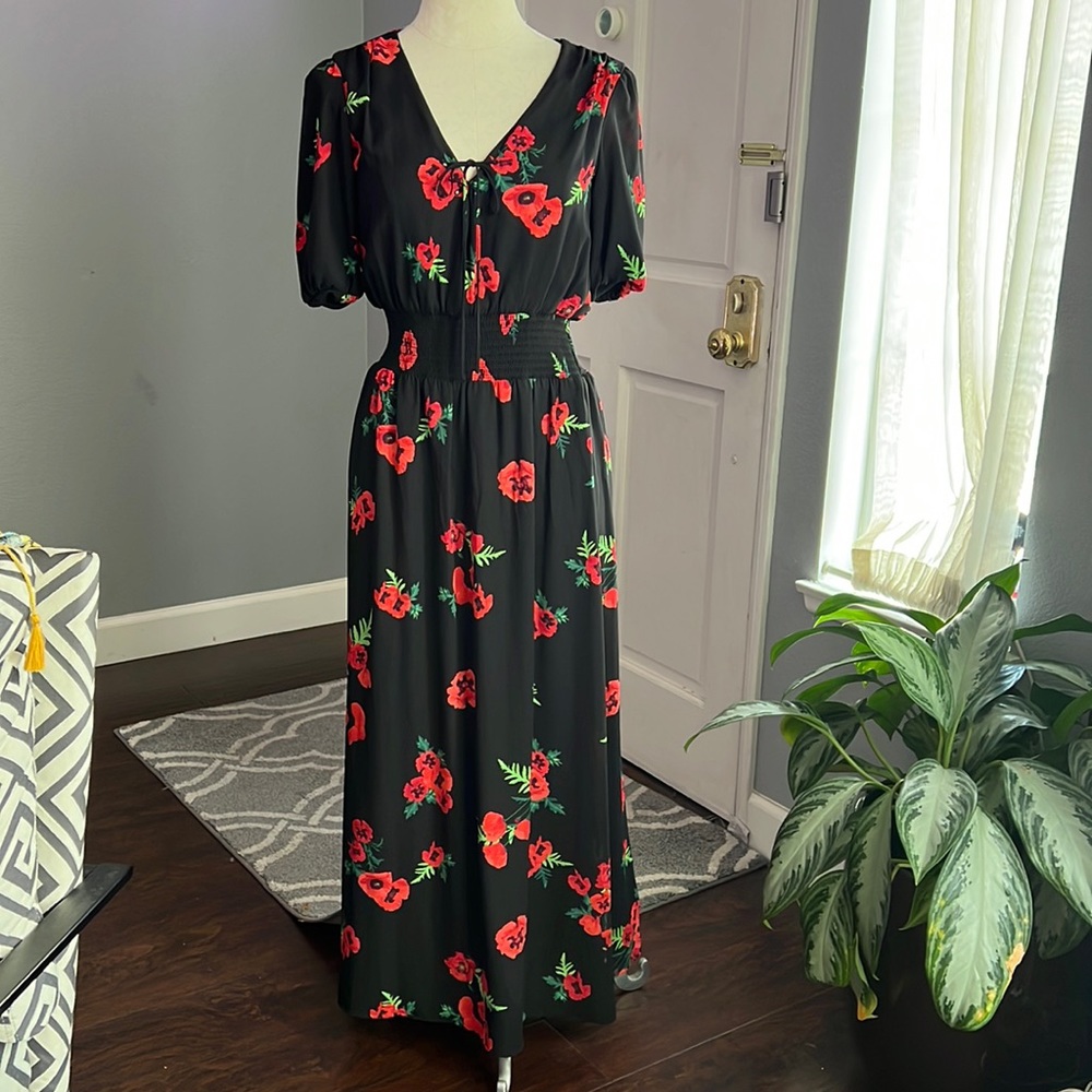 Express Red Floral Print Maxi Dress